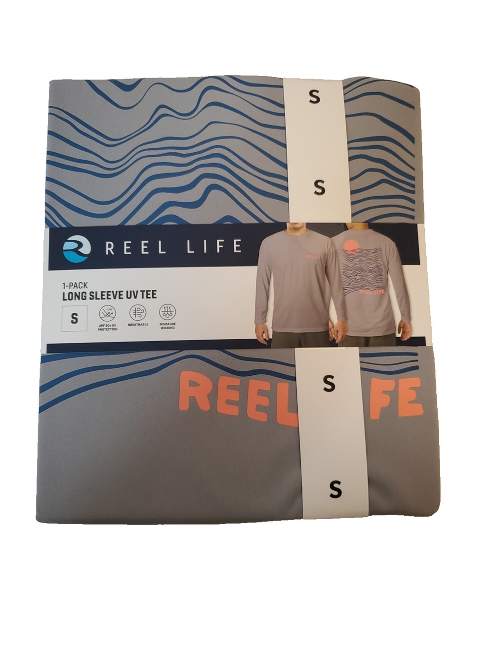 Reel Life Mens Gray Blue SZ Small Sun Defender Long Sleeve UV Tee Boat Beach
